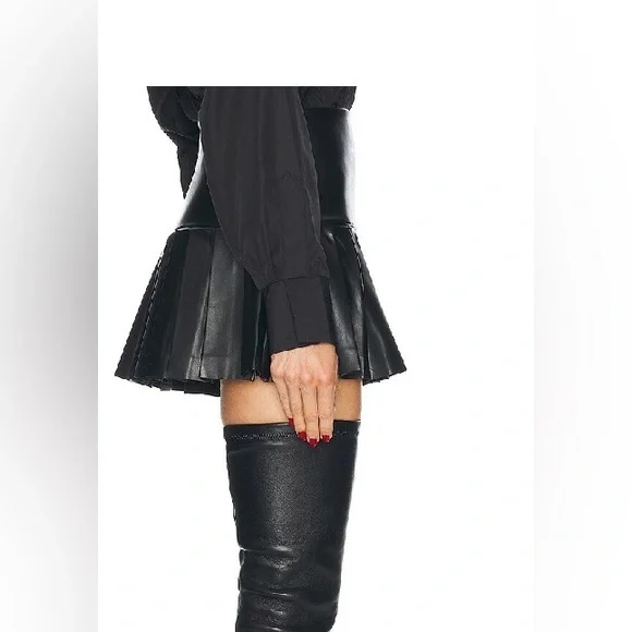 NORMA KAMALI Black Faux Leather Pleated Mini Skirt. Size XS WORN ONCE - Picture 7 of 14